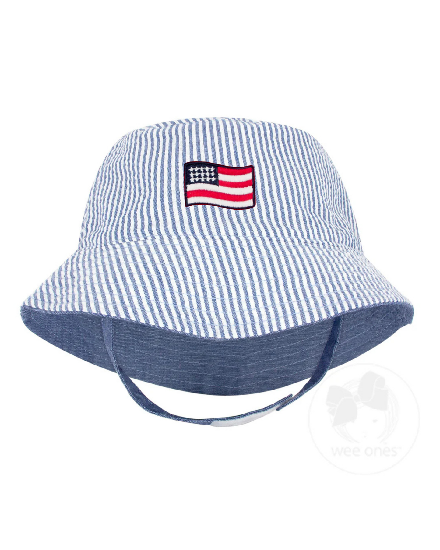 Embroidered Seersucker Bucket Hat | American Flag