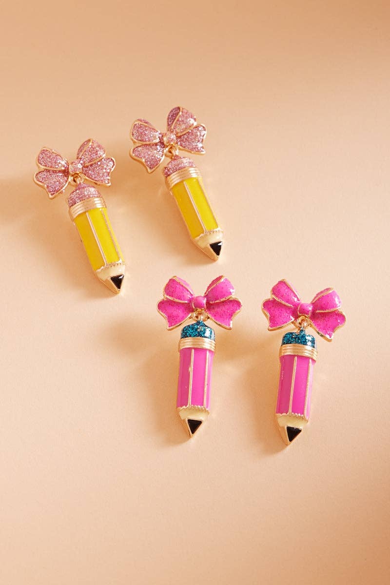 School Pencil + Bow Earrings