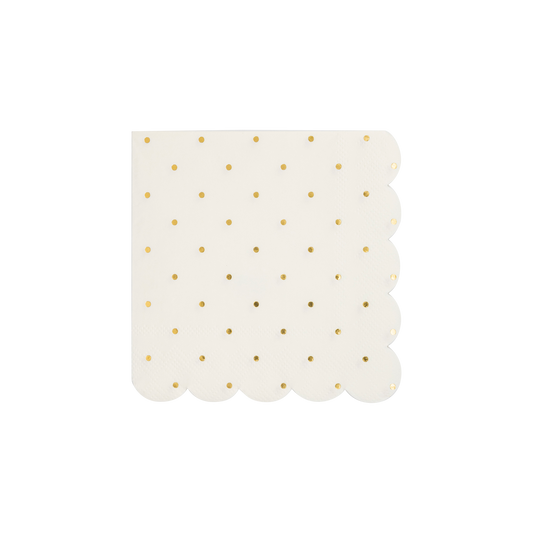 Cottage Gold Foil Polka Dot Scalloped Paper Cocktail Napkin