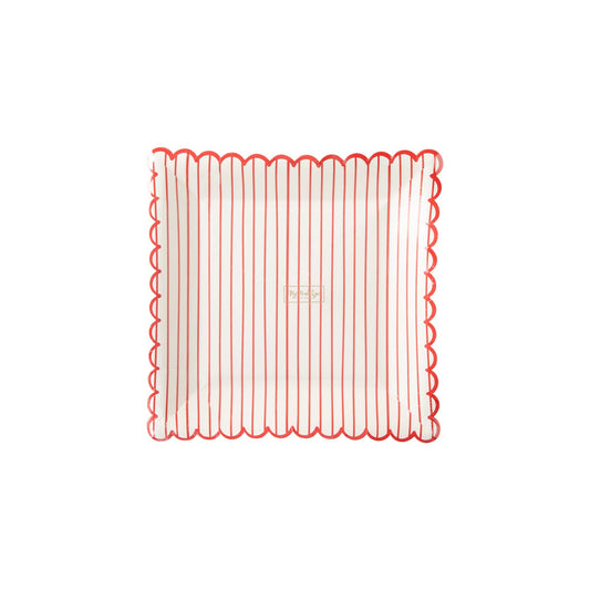 Red Striped Scalloped Plate