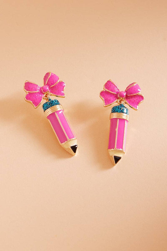School Pencil + Bow Earrings