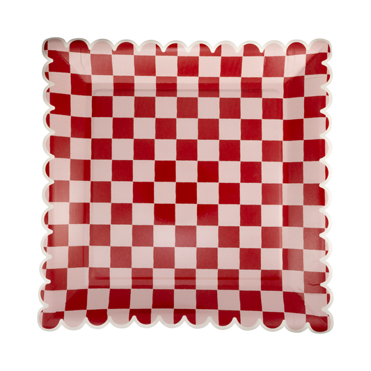 Pink and Red Checked Paper Plates