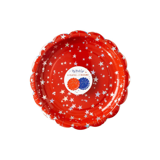 Red & Blue Sparklers Scallop Plate Set