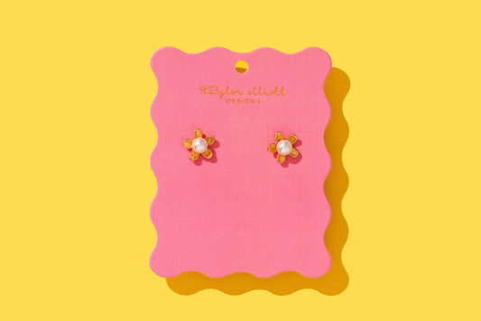 Kali Stud Earrings | Gold-Plated + Pearl Flowers