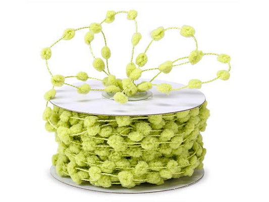 Wired Pom Pom Cord Ribbon: Lime Green | 25 yards