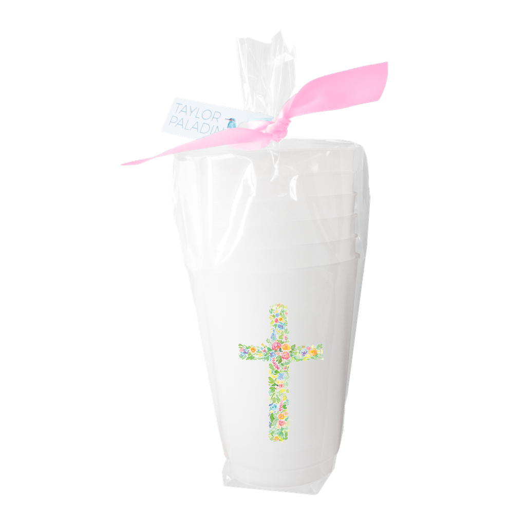 Floral Cross Frosted Cups