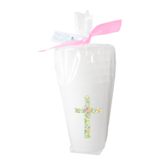 Floral Cross Frosted Cups
