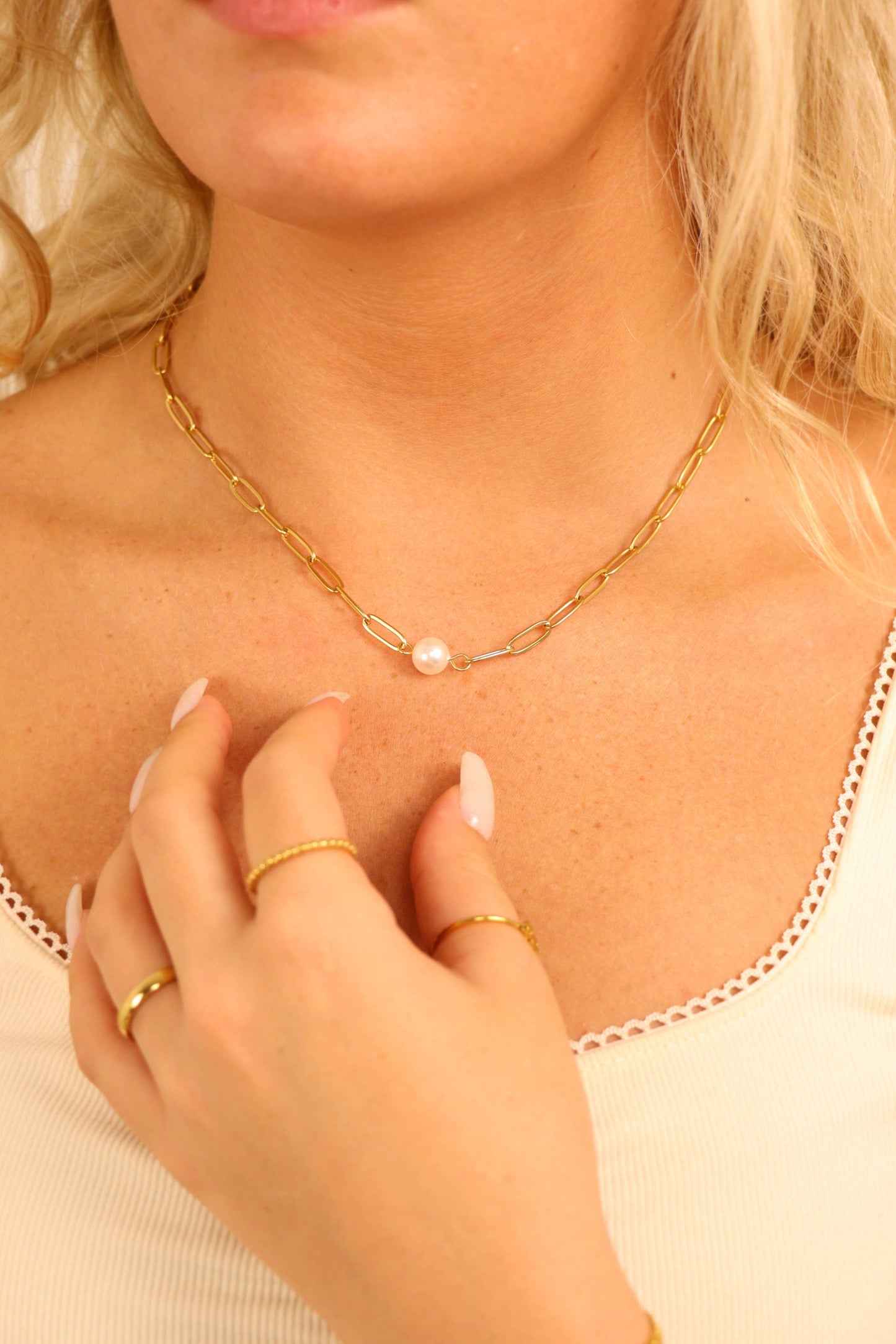 Paperclip Necklace With Pearl