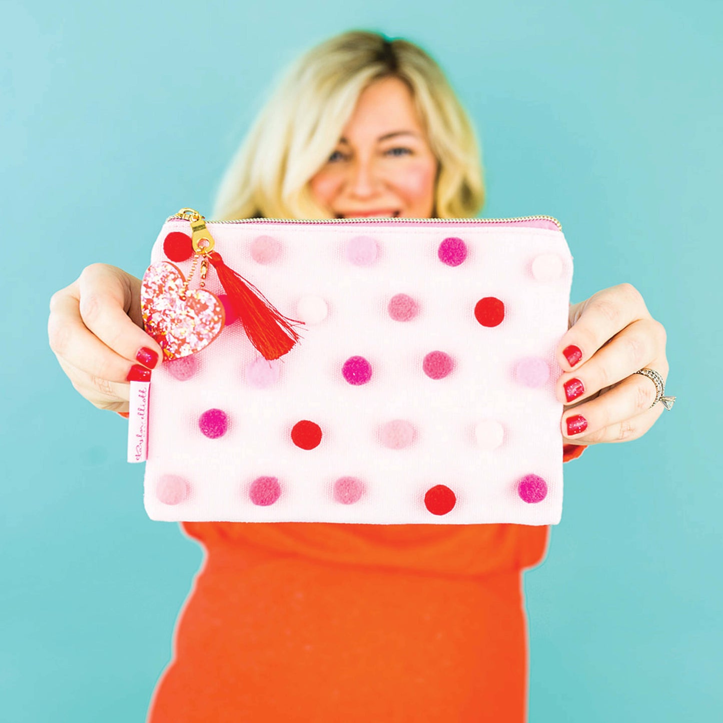 Pouch - Red + Pink Pom-Pom - Medium