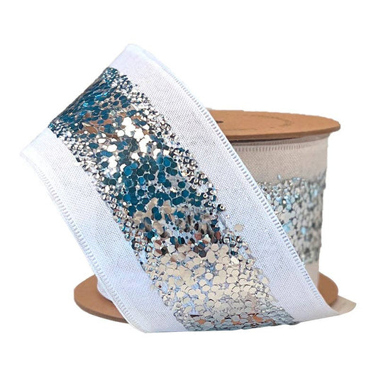 Wired Ribbon | Metallic Striped White/Silver