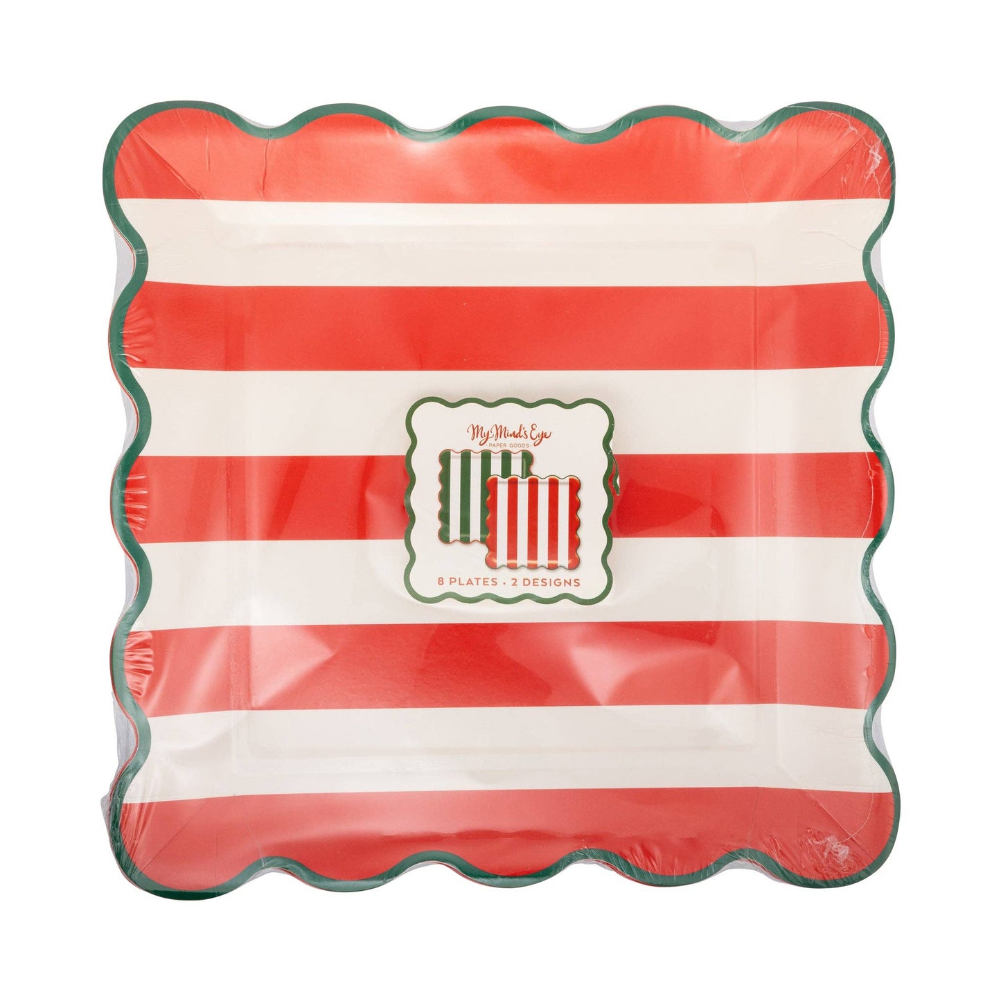 Red & Green Stripe Plate Set