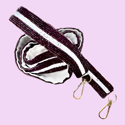 Beaded Bag Strap | Maroon & White