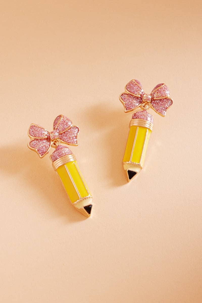 School Pencil + Bow Earrings