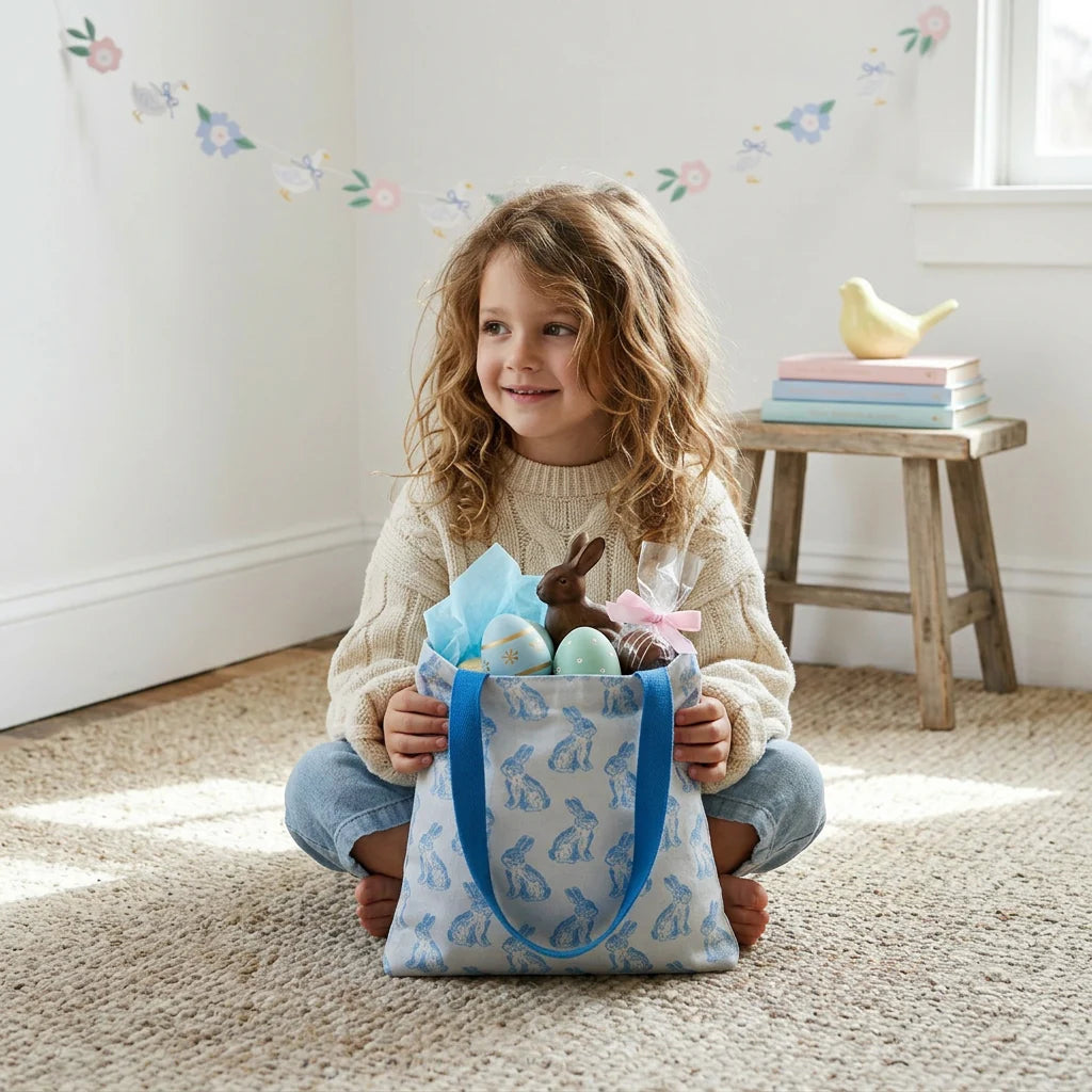 Blue Bunny Toile Canvas Bag