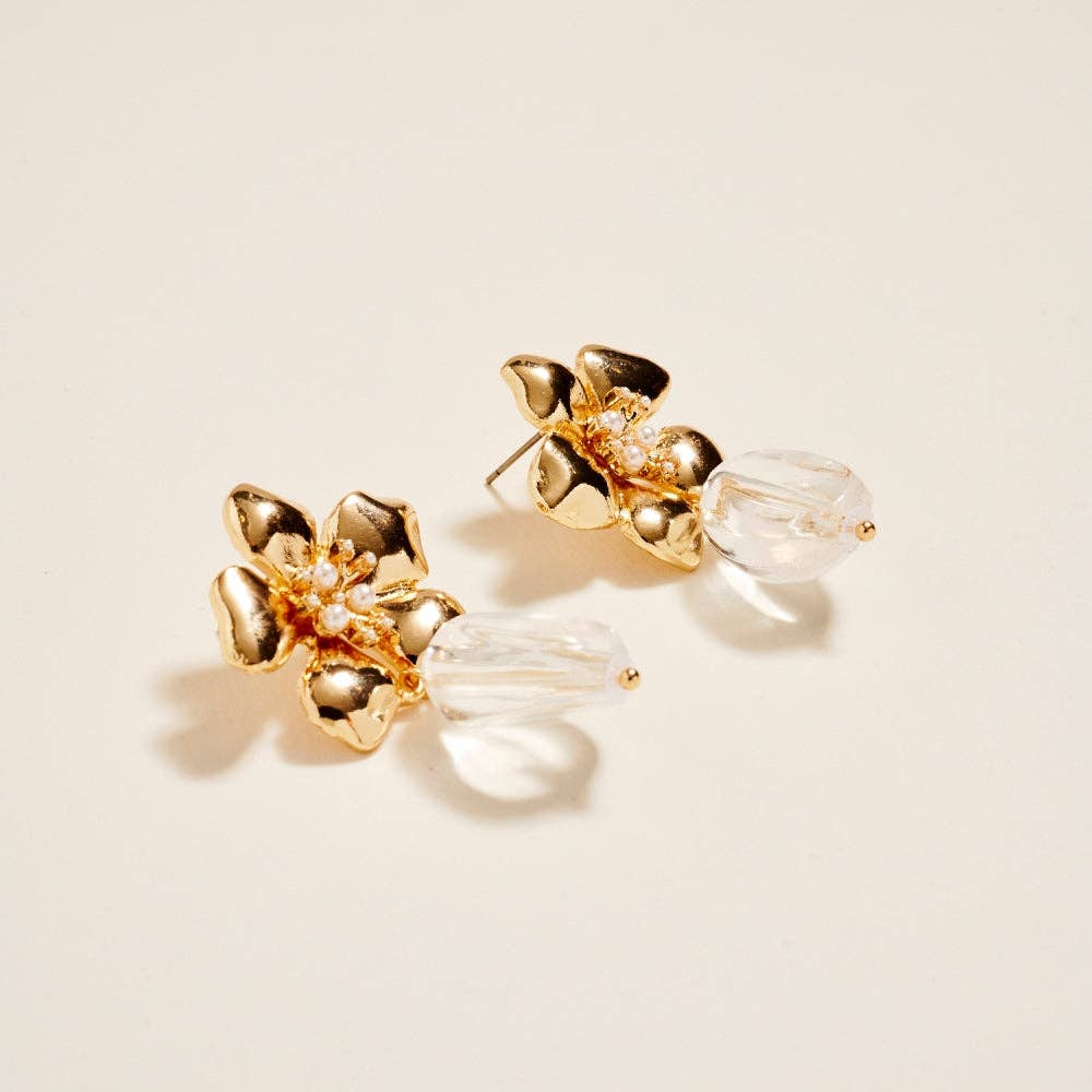 Flower Pearl Resin Bead Earrings