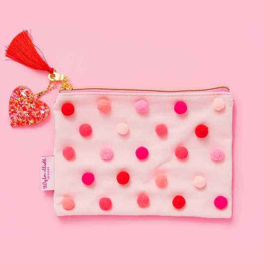 Pouch - Red + Pink Pom-Pom - Medium