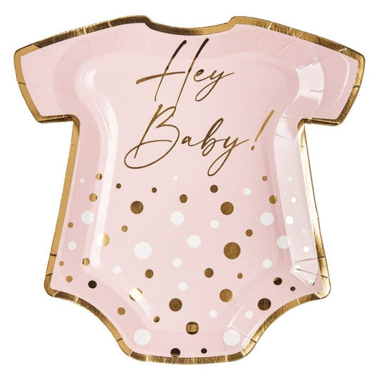 Onesie Die Cut Paper Salad Plate Hey Baby Pink - 8pkg