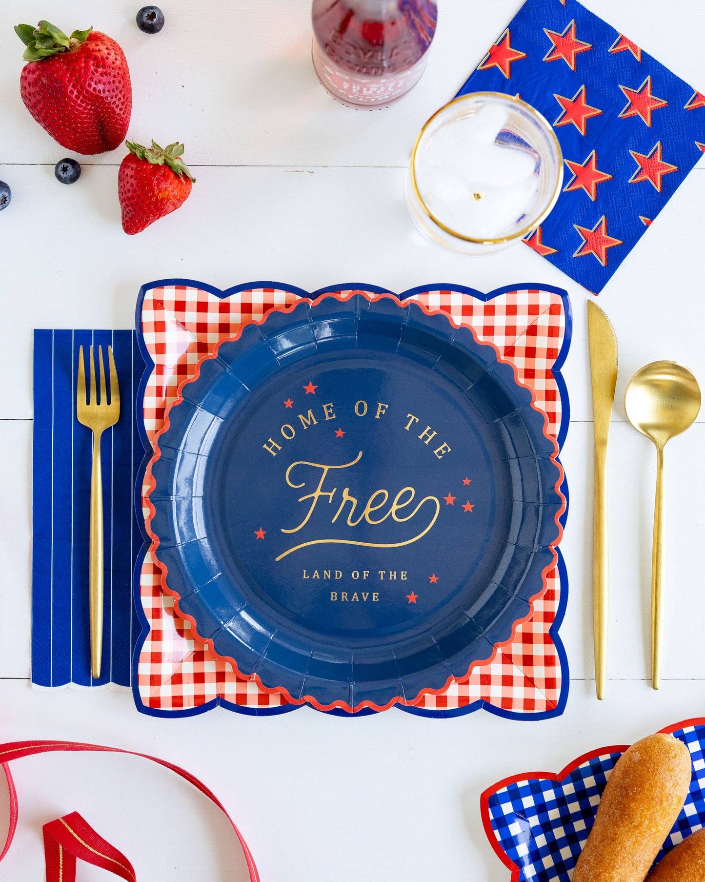 Red & Blue Gingham Plate Set