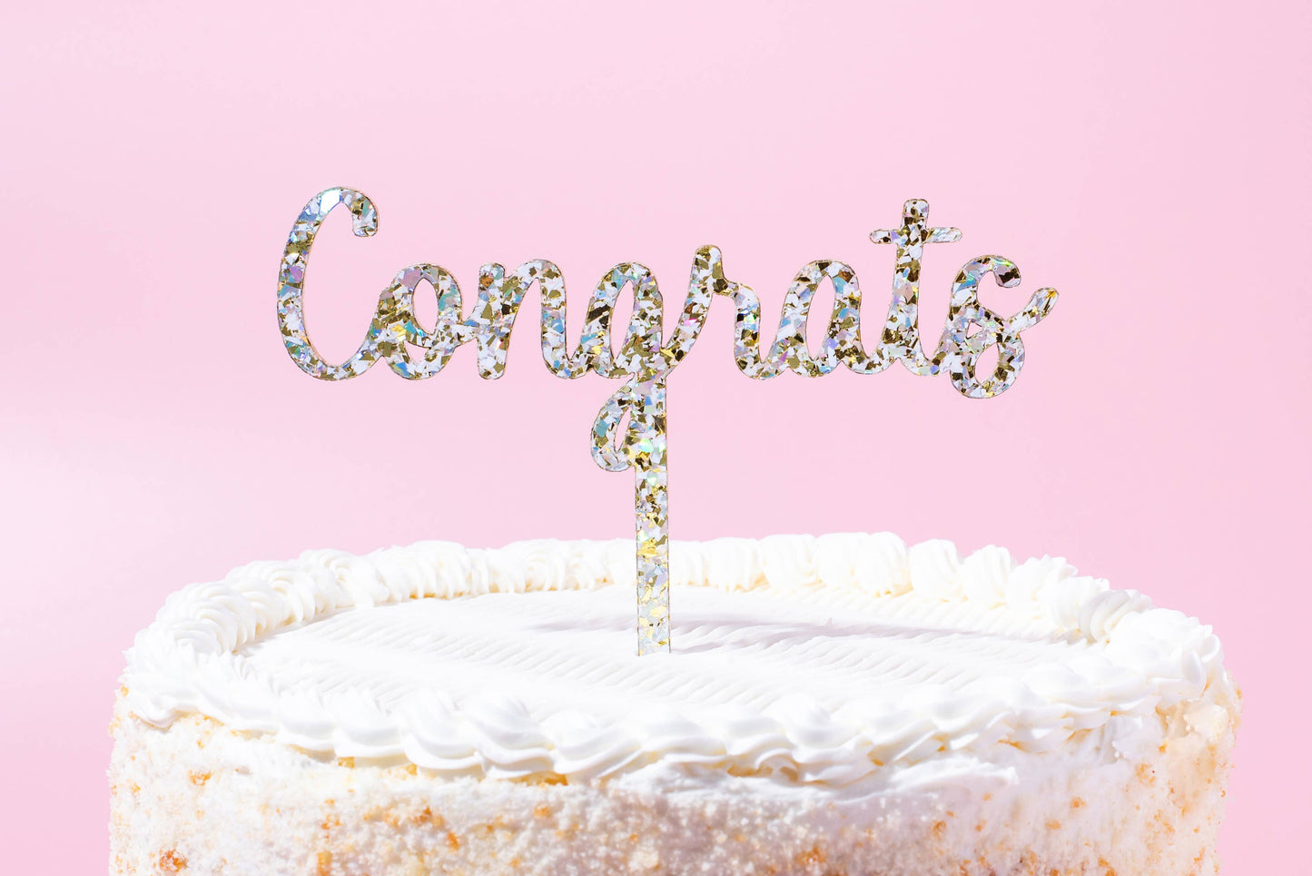 Cake Topper - Congrats - Pearl + Gold Confetti