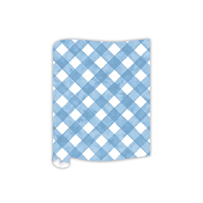 Watercolor Light Blue Buffalo Check Table Runner