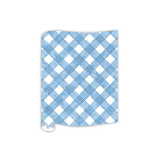 Watercolor Light Blue Buffalo Check Table Runner