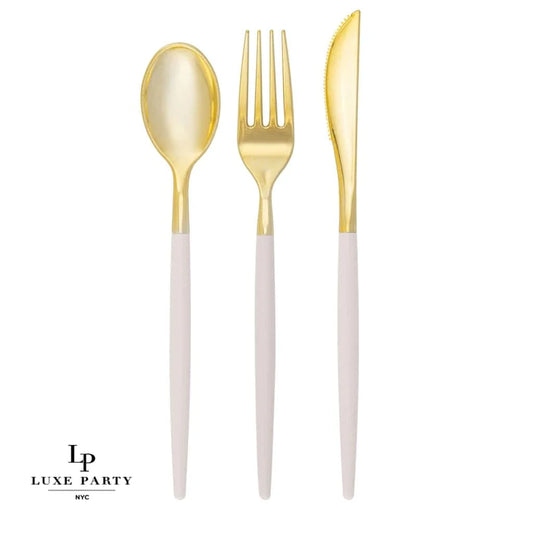 Plastic Cutlery Set | Linen & Gold