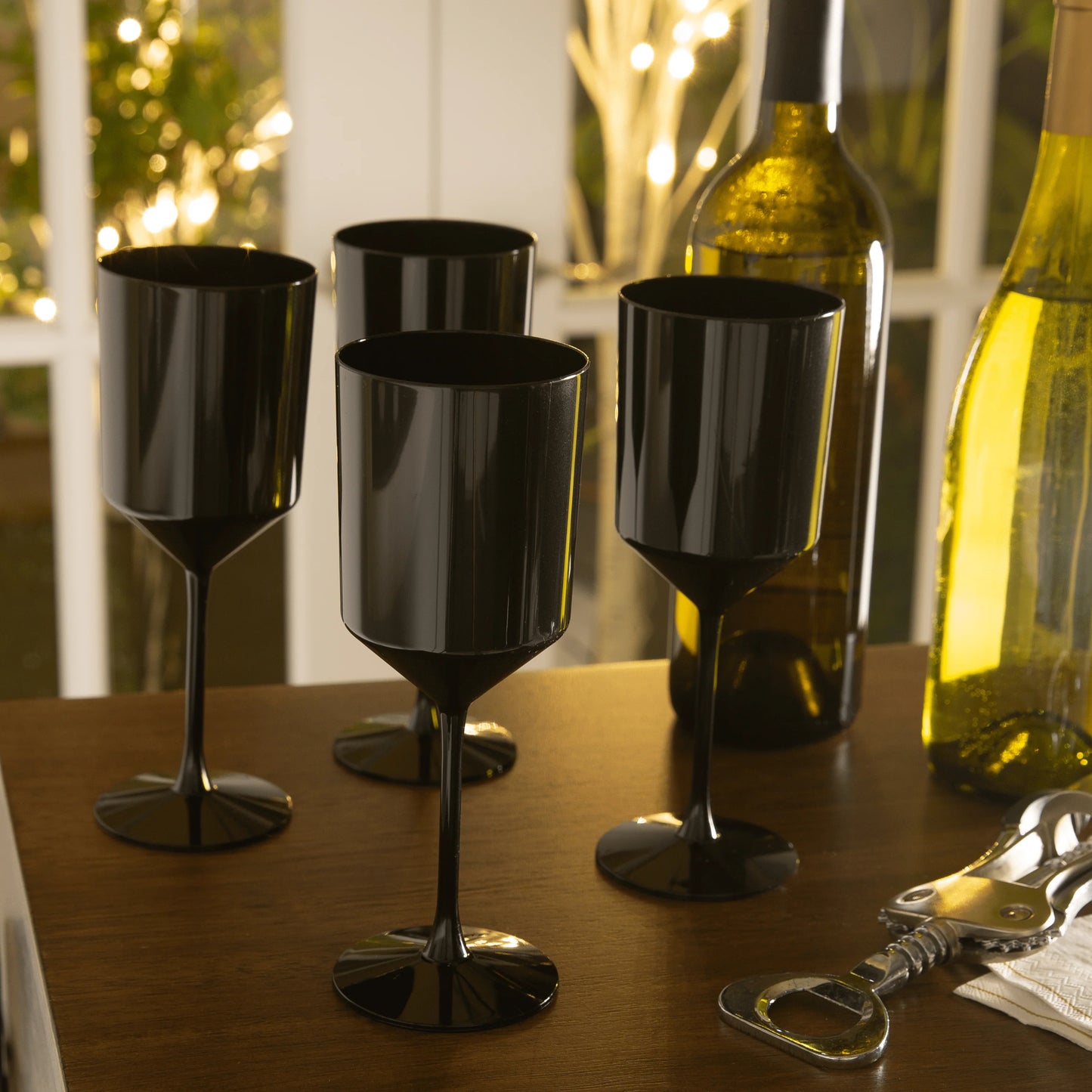 Upscale Black Plastic Wine Glasses