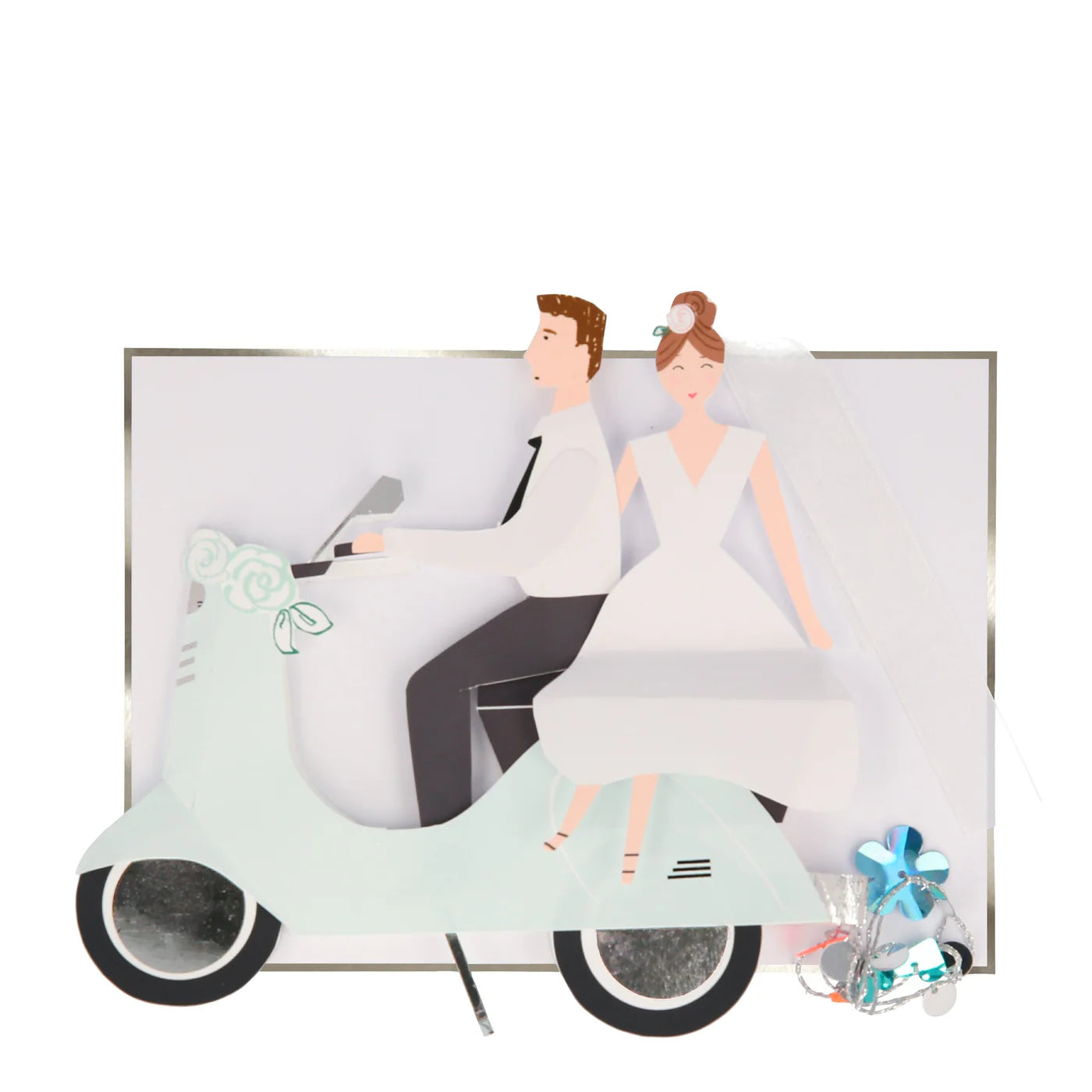 Scooter Couple Stand-Up Wedding Card