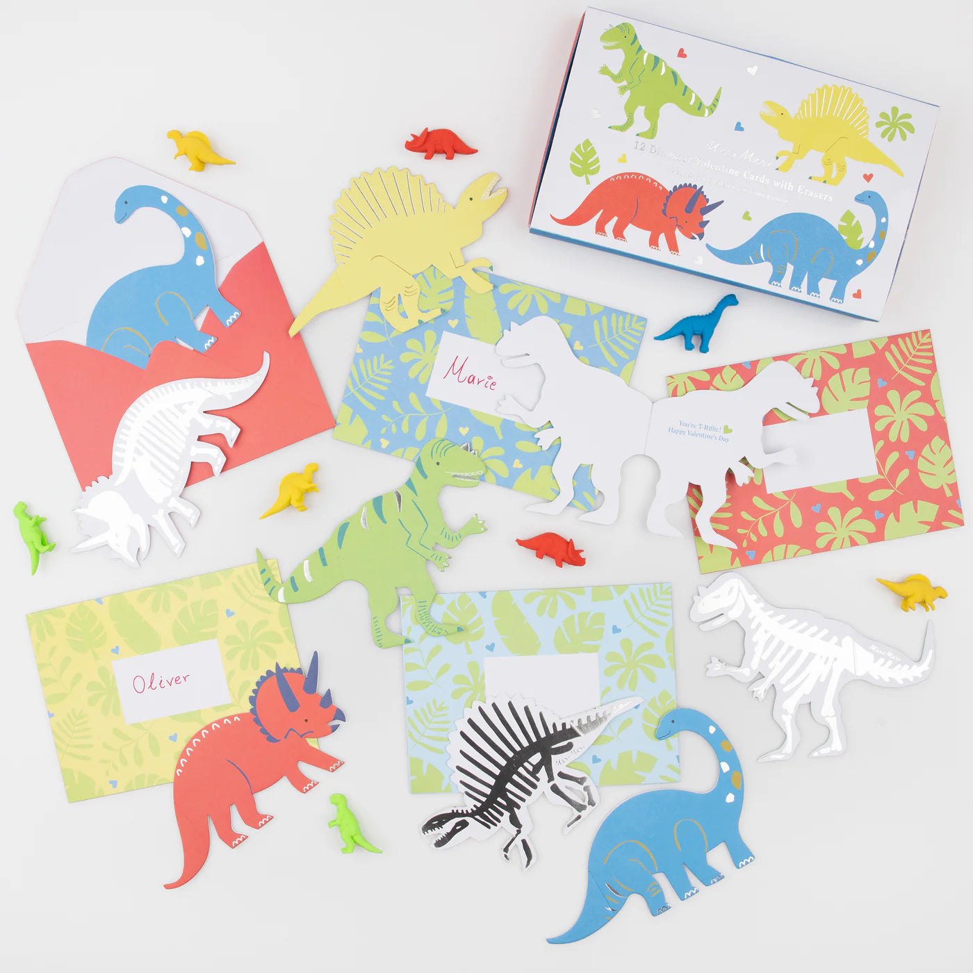 Dinosaurs Kids Valentine's Cards & Erasers Set