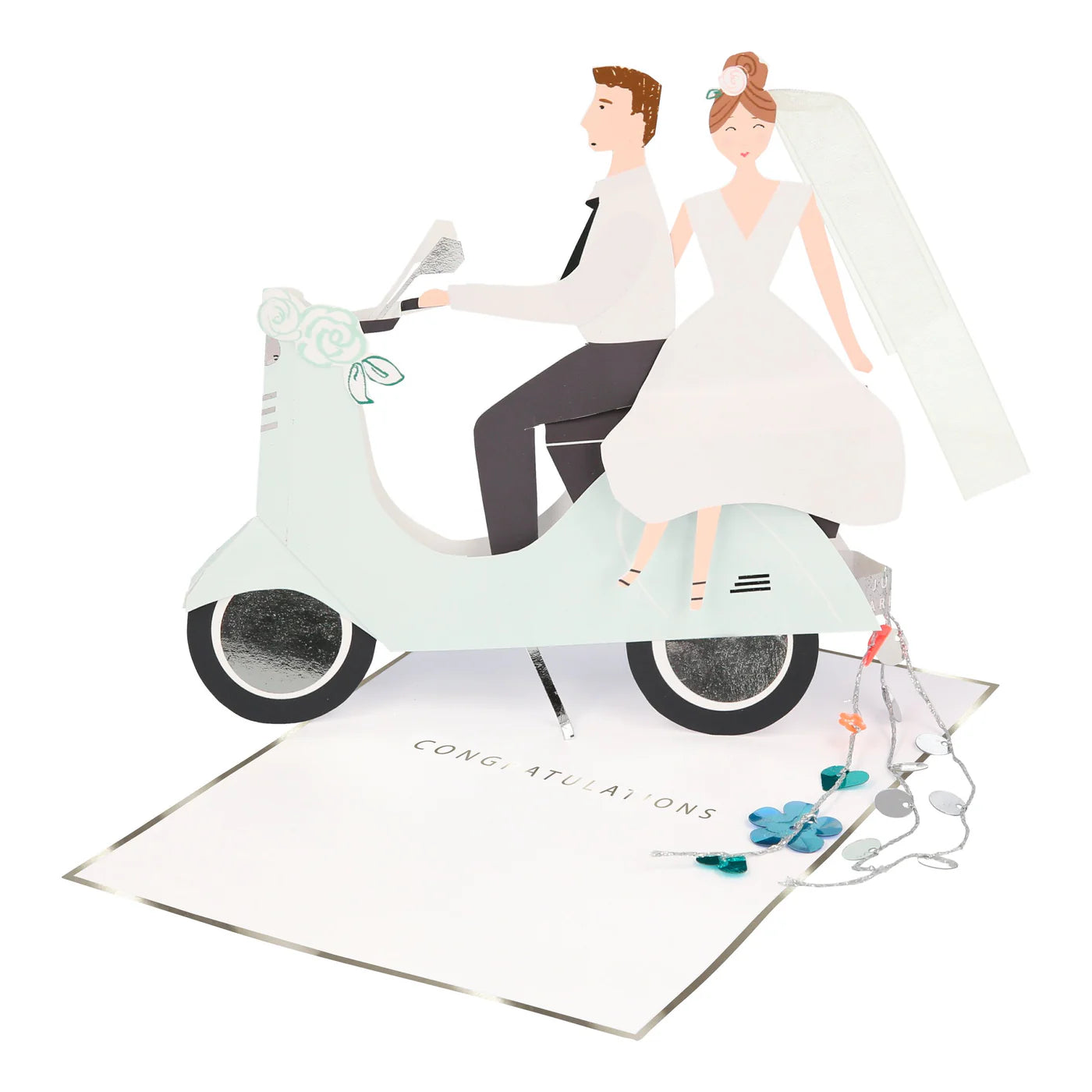 Scooter Couple Stand-Up Wedding Card