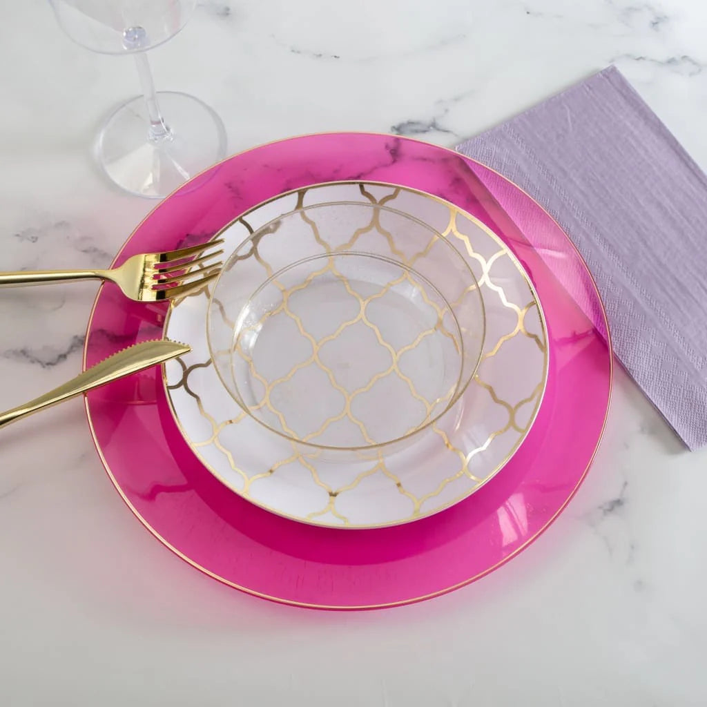 Transparent Dinner Plates | Hot Pink & Gold