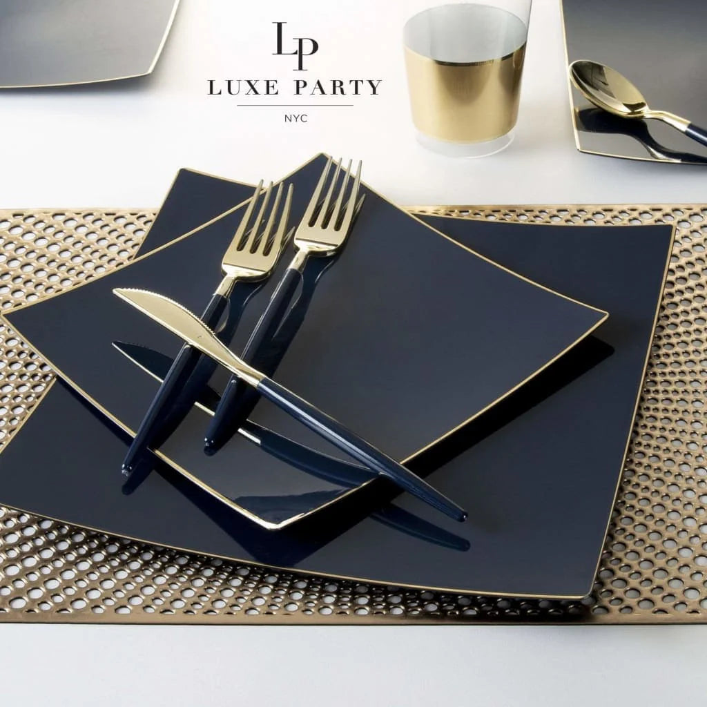 Square Navy & Gold Appetizer Plate